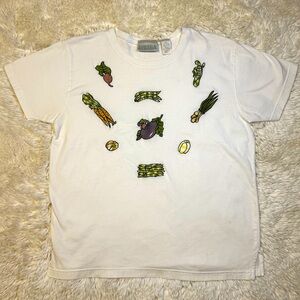 Embroidered Vegetable Short Sleeve 100% Cotton T-Shirt